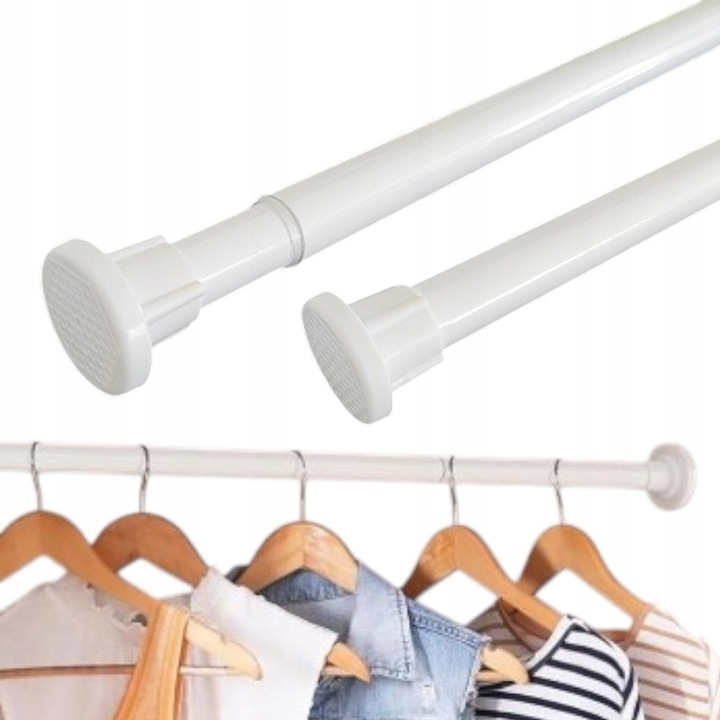 DRĄŻEK ROZPOROWY DO SZAFY PRALNI ZASŁON GARDEROBY REGULOWANY 50-80cm BIAŁY