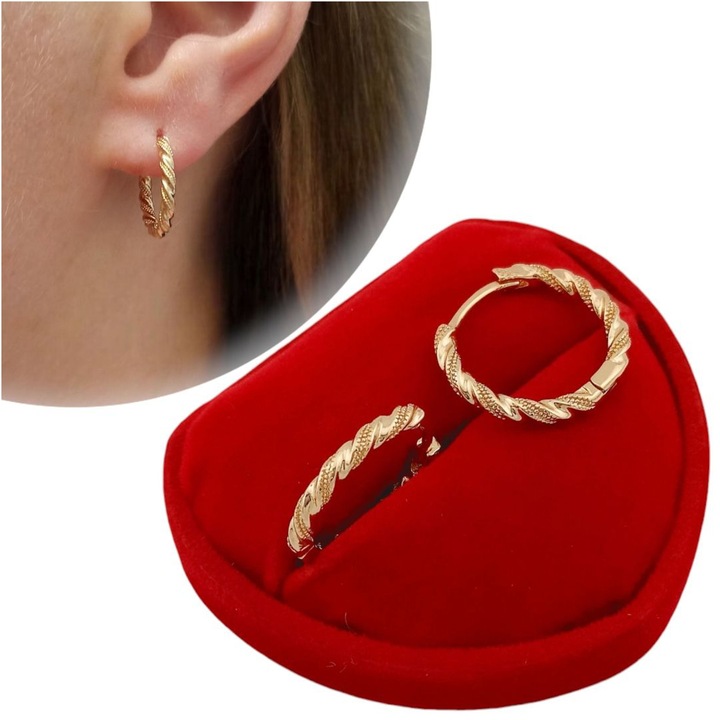 Złote kolczyki codzienne kółka skręcane dla kobiety pozłacane na prezent