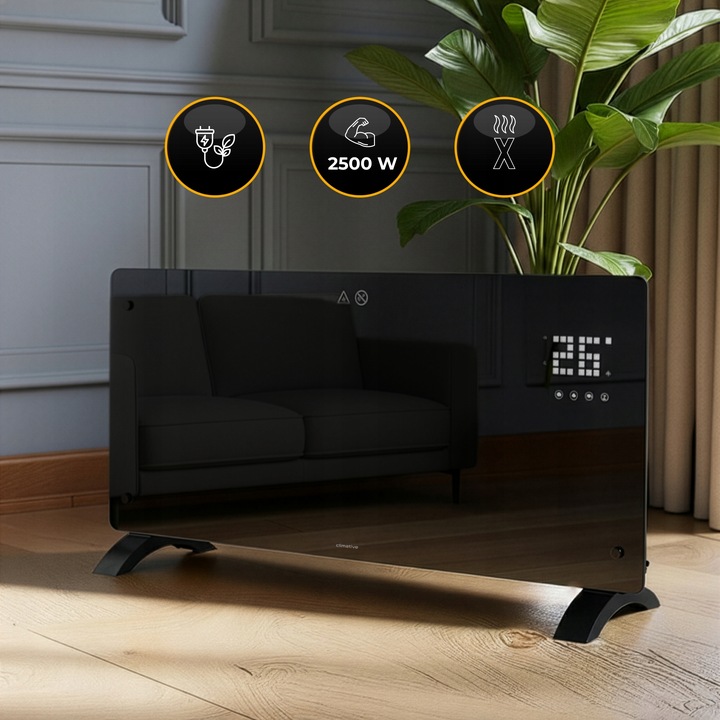 Grzejnik elektryczny szklany konwektorowy Glow 2500W LED WiFi Tuya