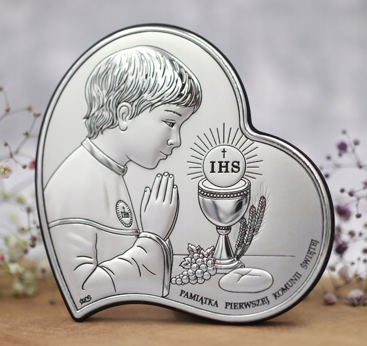 PAMIĄTKA KOMUNII ŚWIĘTEJ GRAWER OBRAZEK SREBRNY
