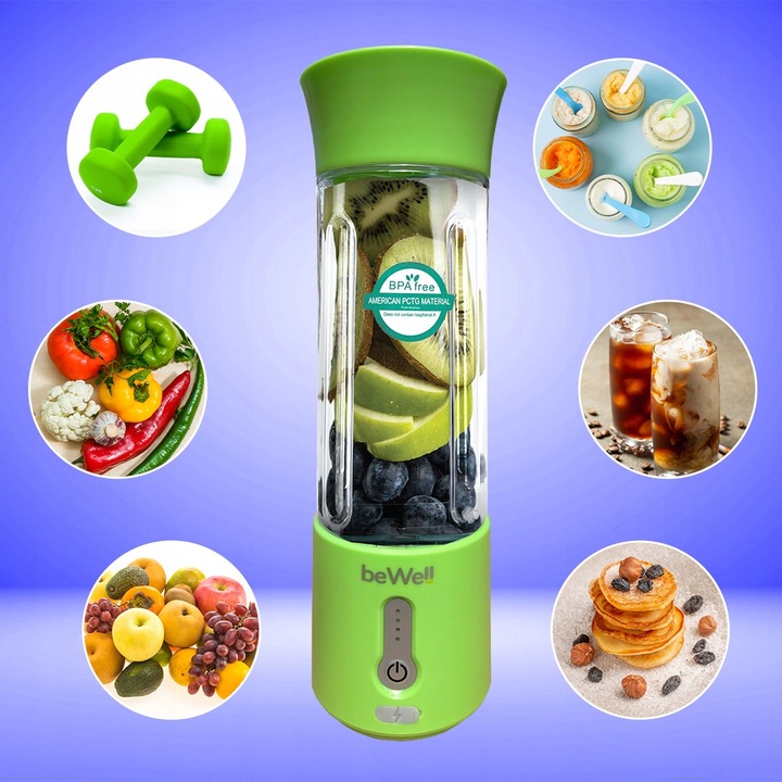 BLENDER KIELICHOWY DO SMOOTHIE I KOKTAJLI RECZNY beWell 500ml BEZPRZEWODOWY