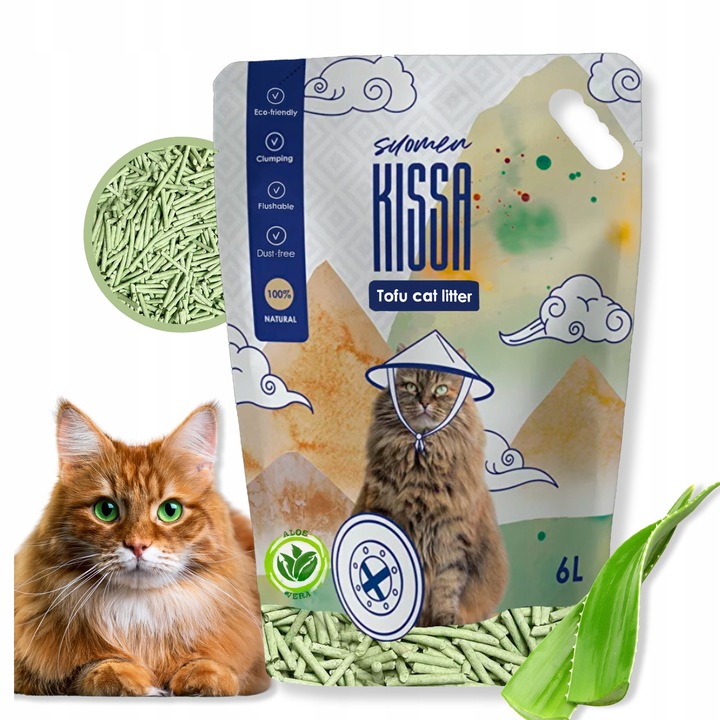 SUOMEN KISSA żwirek zbrylający tofu dla kota o zapachu ALOESU 6 l