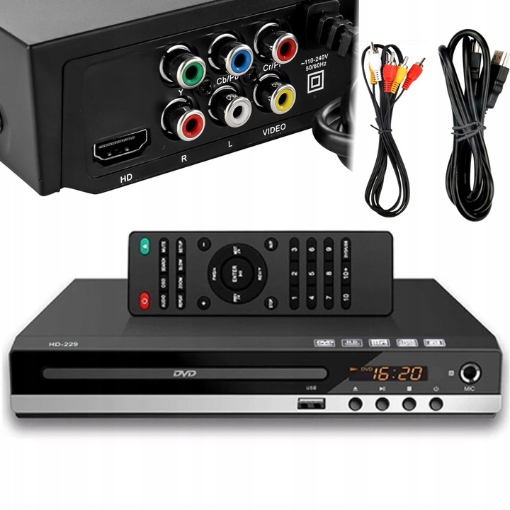 ODTWARZACZ DVD HDMI, CD, HDMI/AV WEJŚCIE USB DO TELEWIZORÓW + PILOT DVD-229