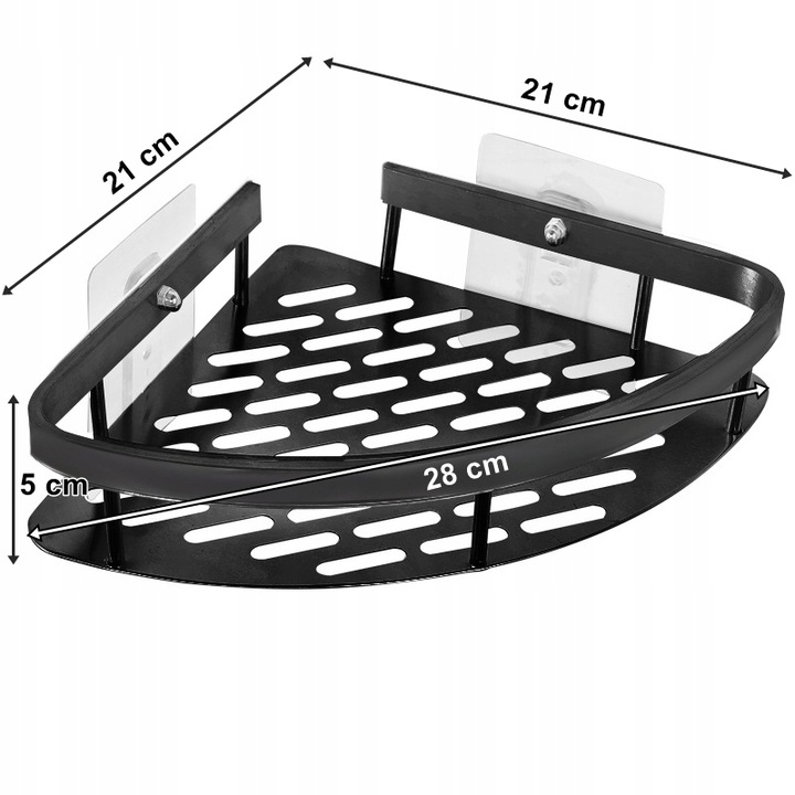 Półka Wisząca Ścienna Metalowa Czarna Łazienkowa Narożna pod Prysznic