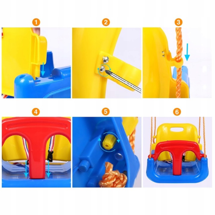 Huśtawka Ogrodowa Modułowa domowa dla Dzieci 3w1 Mocna na Linach Bezpieczna