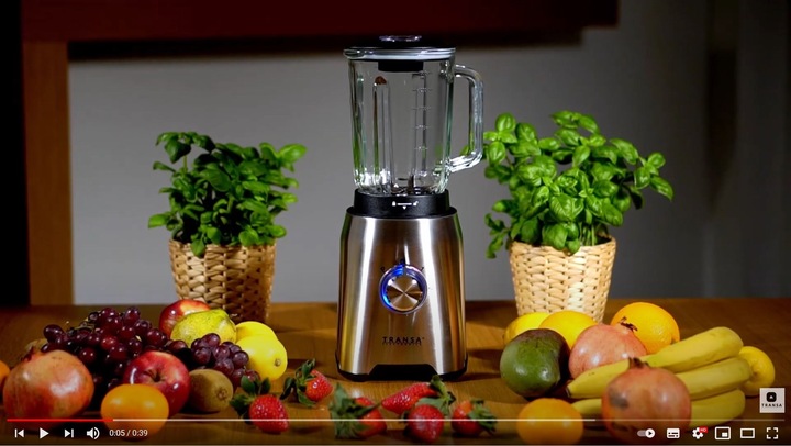 BLENDER KIELICHOWY SZKLANY do owoców i warzyw Kruszy Lód TRANSA 1600W