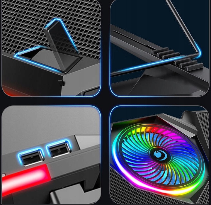 PODSTAWKA PODKŁADKA CHŁODZĄCA POD LAPTOPA PODŚWIETLANA + UCHWYT NA TELEFON