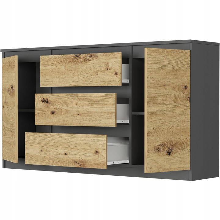 KOMODA 140 SZAFKA 3 SZUFLADY 2 PÓŁKI R-140-S3 ANTRACYT MIX ARTISAN