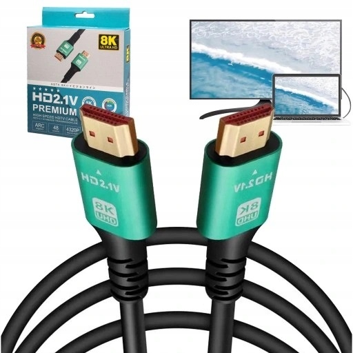 Kabel HDMI - HDMI 2.1 V PREMIUM 8K 4K 144Hz Mocny Przewód Projektor 2m