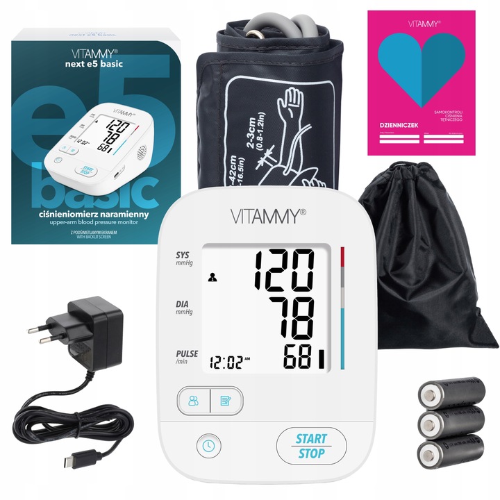 CIŚNIENIOMIERZ NARAMIENNY NEXT E5B ARYTMIA ZASILACZ ETUI PODŚWIETLANY EKRAN