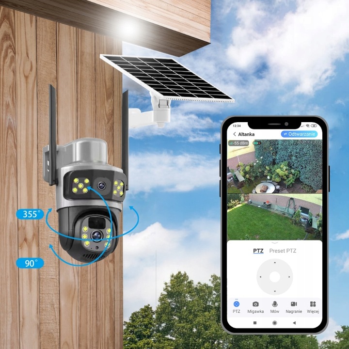 PODWÓJNA KAMERA SOLARNA 2W1 NA KARTE SIM 4G LTE ZEWNĘTRZNA OBROTOWA GSM