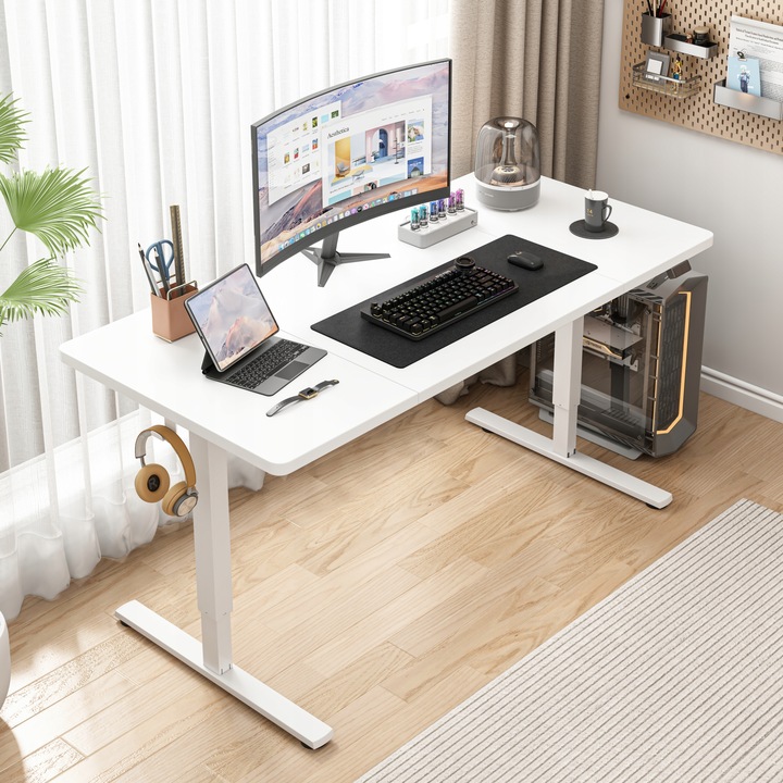 Biurko Elektryczne Podnoszone Białe 140 cm Regulowane NOWOCZESNE