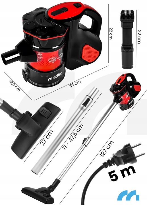MOCNY LEKKI MAŁY ODKURZACZ RĘCZNY PIONOWY CYKLONOWY BEZWORKOWY NA