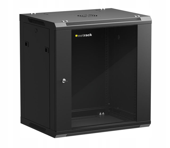 Szafa wisząca RACK 19" 12U, 450mm, Netrack F-Line, czarna, drzwi szklane,