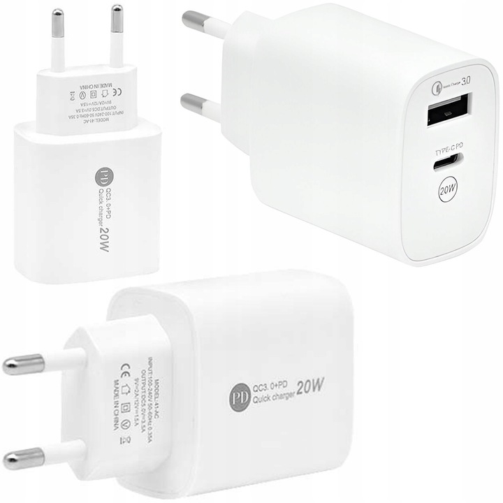 Ładowarka 3w1 Sieciowa Szybka USB / USB-C + Kabel USB-C Micro USB Lightning