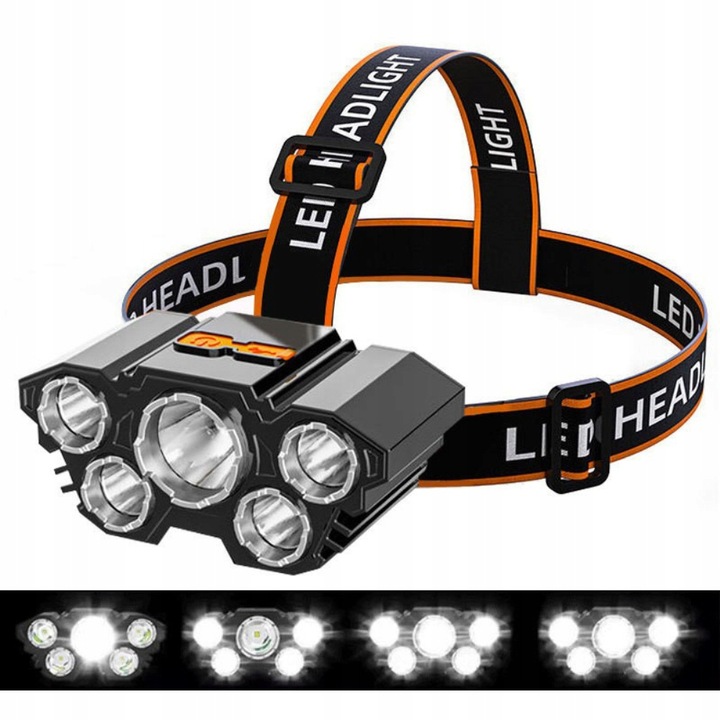 MOCNA LATARKA CZOŁOWA NA GŁOWĘ CZOŁÓWKA 5 LED CREE XPE T6 AKUMALOTOR