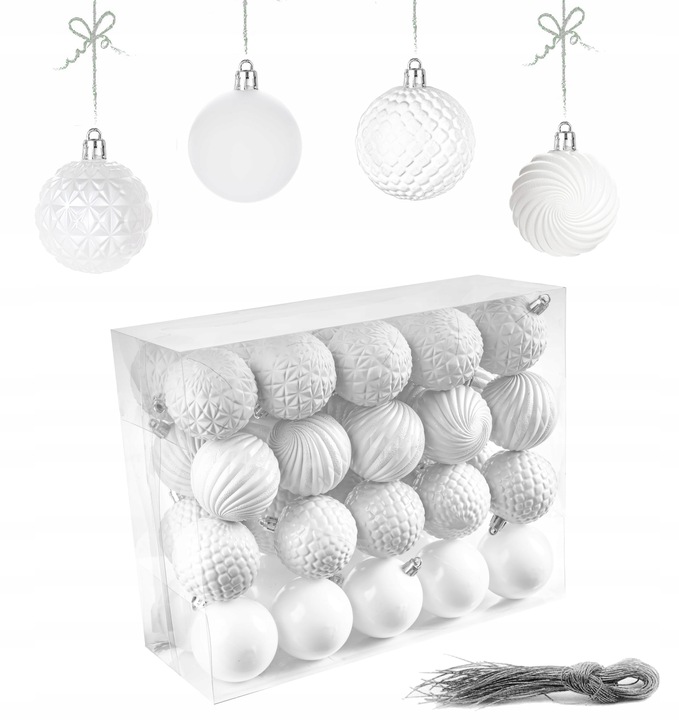 BOMBKI NIETŁUKĄCE CHOINKOWE wzory 6 cm 40 szt ZESTAW BOMBEK