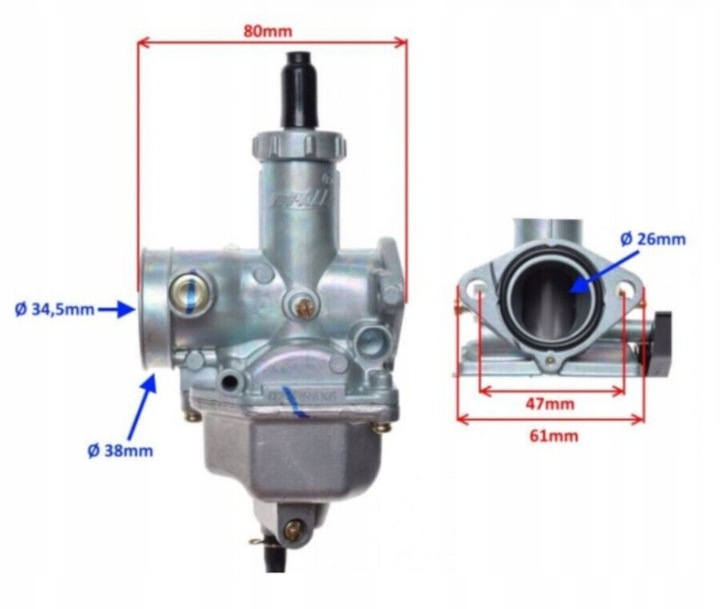 Gaźnik PZ26 do motocykli 4T 110cc, 125cc, 154FMI, 154FMB, 156FMI