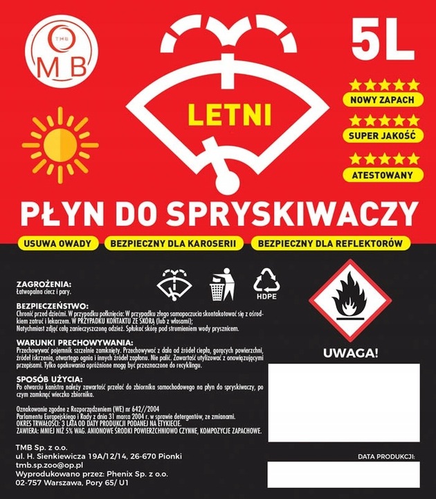 Letni płyn do spryskiwaczy TMB 20L cytrusowy | 4x5L bez smug