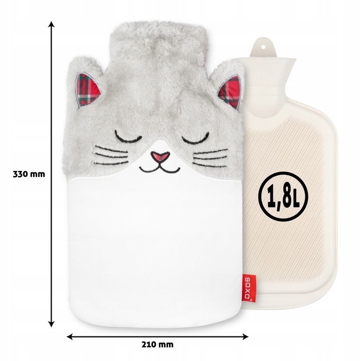 SOXO termofor śpiący kotek gumowy duży na wodę 1,8L prezent dla dziewczyny