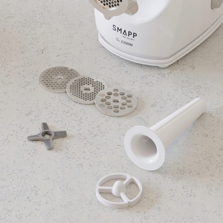 MASZYNKA DO MIELENIA MIĘSA SMAPP BIAŁA 490.8 Z UCHWYTEM, 3 SITKA,