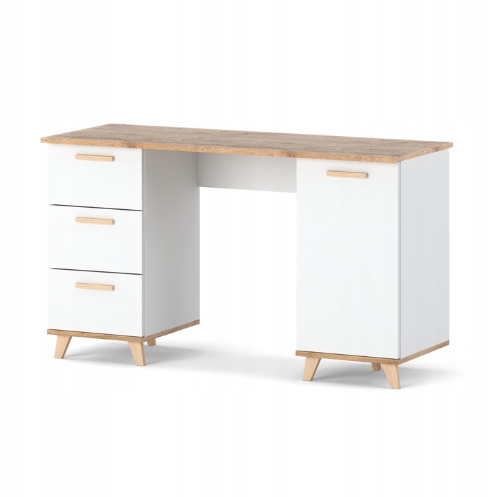 Biurko BIAŁE 138CM 3 Szuflady dla dziecka Stolik Skandynawski półki