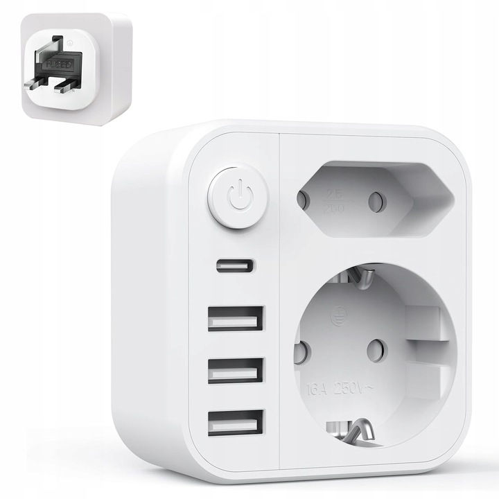 ŁADOWARKA TYP G Adapter podróżny 3USB+1USB-C, UK WTYCZKA