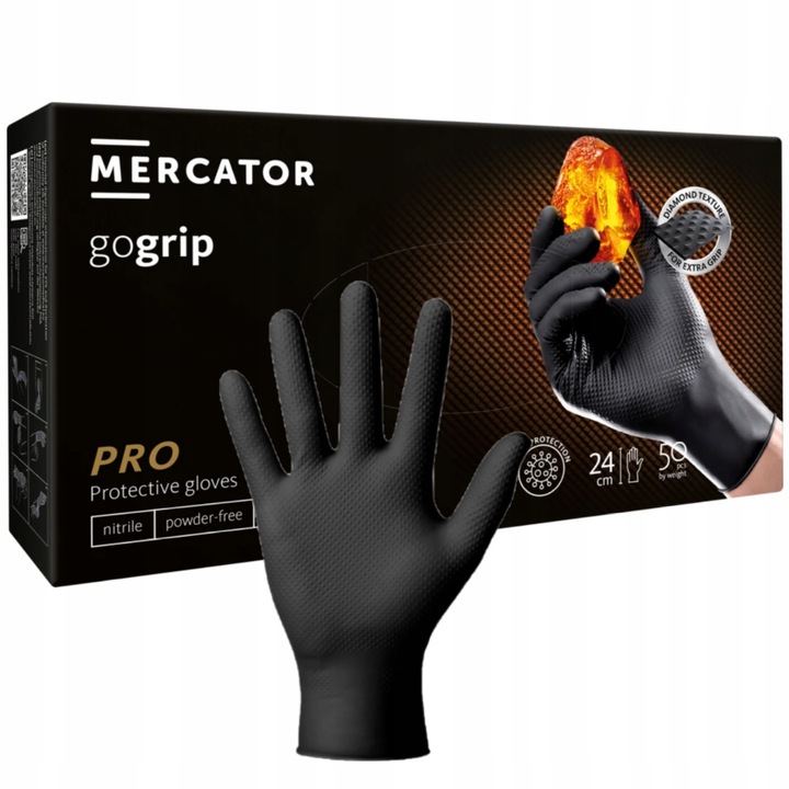 Rękawice Nitrylowe Mercator GOGRIP BLACK Czarne a50 XXL