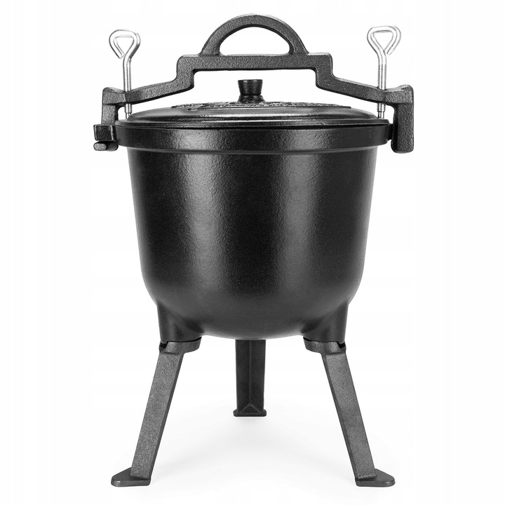 KOCIOŁEK MYŚLIWSKI ŻELIWNY EMALIOWANY GARNEK STOJĄCY NA OGNISKO 10L