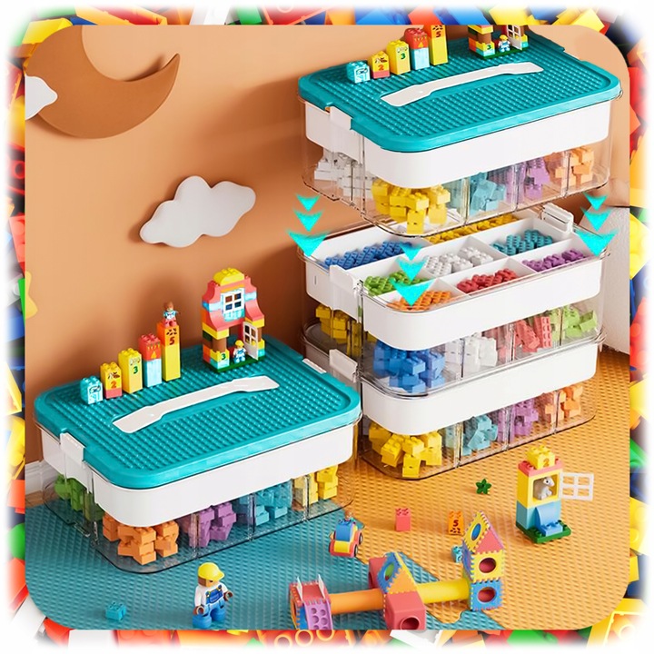 POJEMNIK na Klocki 3-PIĘTROWY WARSTWOWY ORGANIZER z Przegródkami 18 L