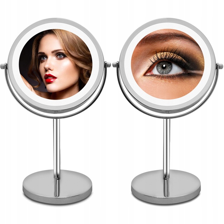 LUSTERKO KOSMETYCZNE DWUSTRONNE 13 cm PODŚWIETLANE LED LUSTRO STOJĄCE