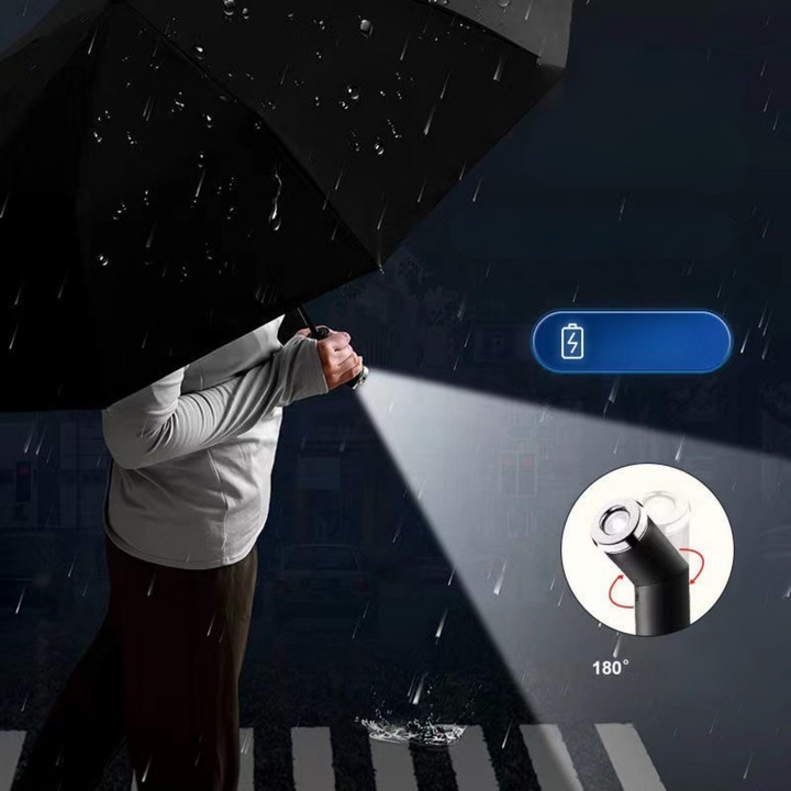 PARASOLKA AUTOMATYCZNA Z LATARKĄ LED PARASOL SKŁADANY PEŁEN AUTOMAT CZARNY