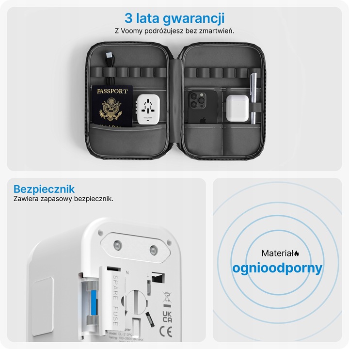 Adapter Podróżny VOOMY Z Ponad 170 Narodów - 2 Usb A 2 Usbc Biały