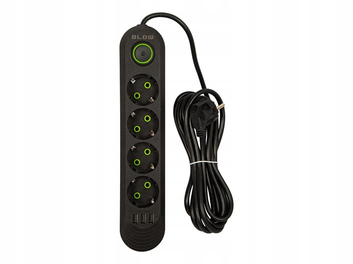 PRZEDŁUŻACZ LISTWA ZASILAJĄCA WŁĄCZNIK 3x USB 4 GNIAZDA 3m
