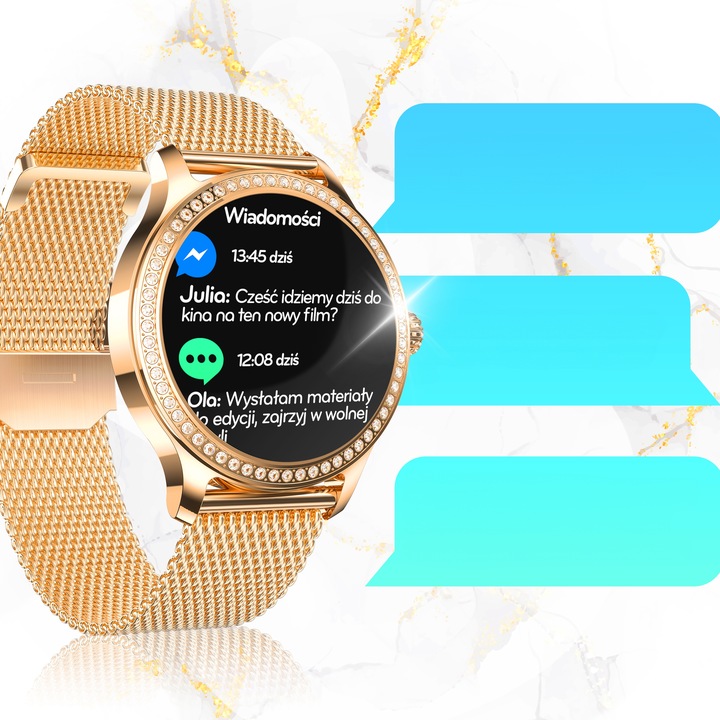 SMARTWATCH ZEGAREK DAMSKI MENU POLSKIE ROZMOWY SPORT SMART WATCH PULS PL