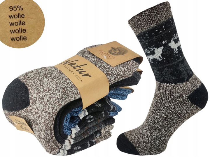 ALPAKA 3X GRUBE CIEPŁE BEZUCISKOWE skarpety 40-43 Wełniane Zimowe Termo