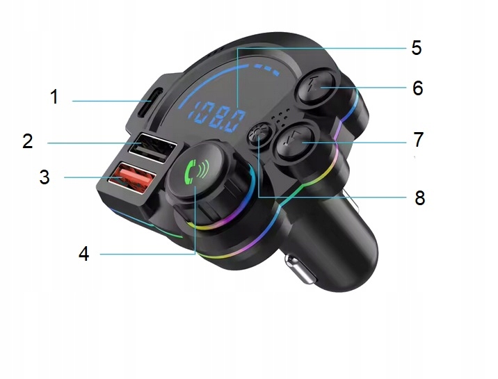 Transmiter Bluetooth Car FM USB QC 3.0 PD ładowarka samochodowa LED adapter