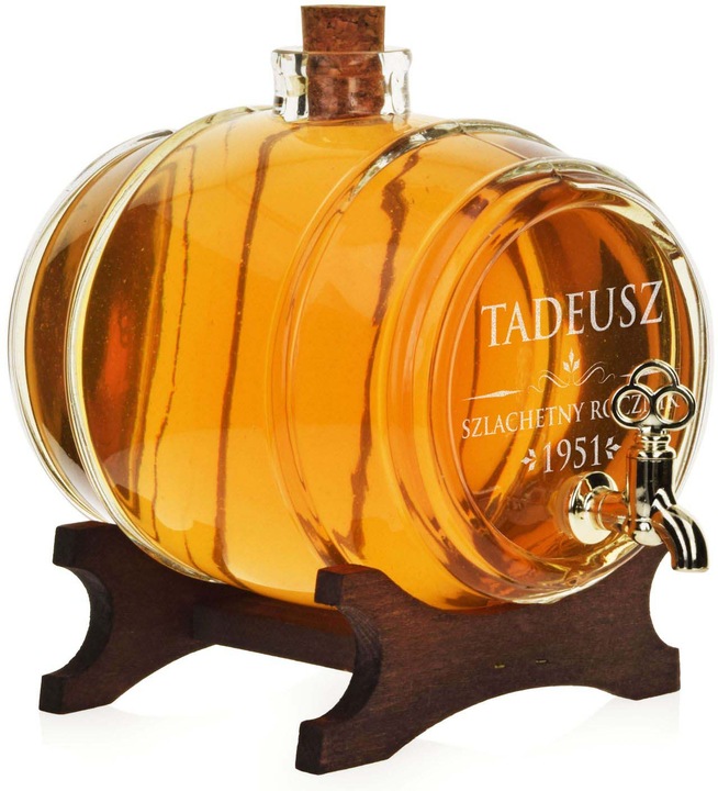 Beczka szklana antałek beczułka karafka 2L z kranikiem GRAWEREM na