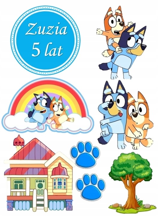 WYDRUK CUKROWY Opłatek na tort NIEBIESKI PIES PIESEK + TABLICZKA Z TEKSTEM