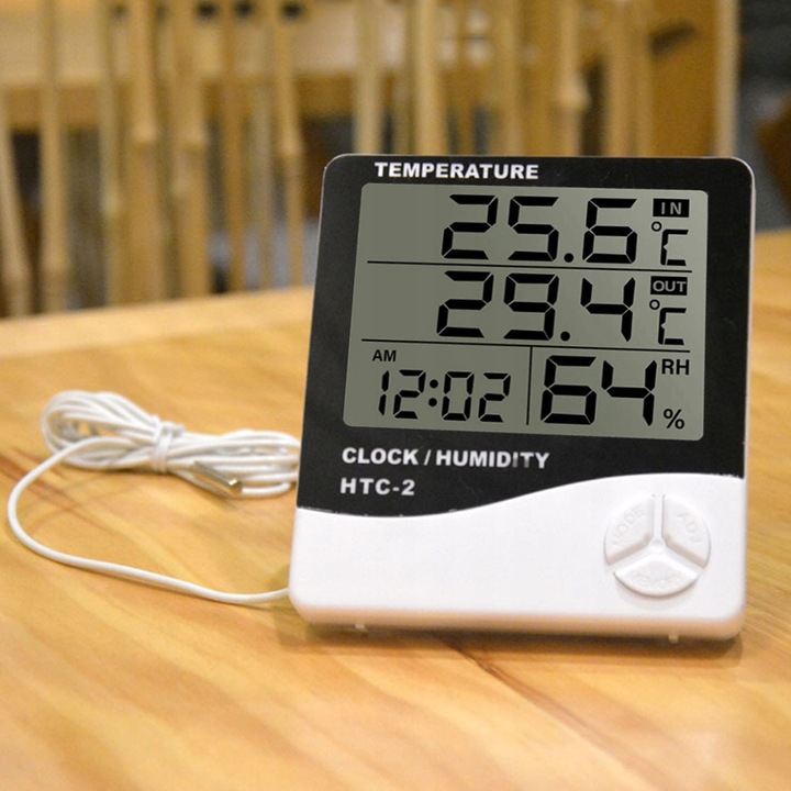 STACJA POGODOWA POGODY TERMOMETR HIGROMETR CZUJNIK SONDA ZEGAR BUDZIK