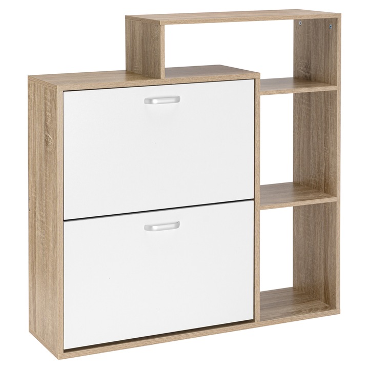 SZAFKA NA BUTY OBUWIE WĄSKA BIAŁA DĄB SONOMA Z REGAŁEM PÓŁKI DO