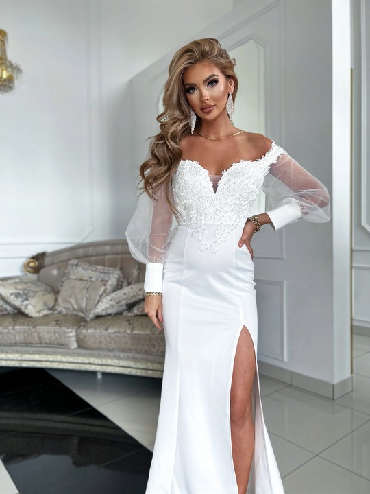 SUKIENKA FINEZJA DŁUGA ŚLUBNA BIAŁA 34