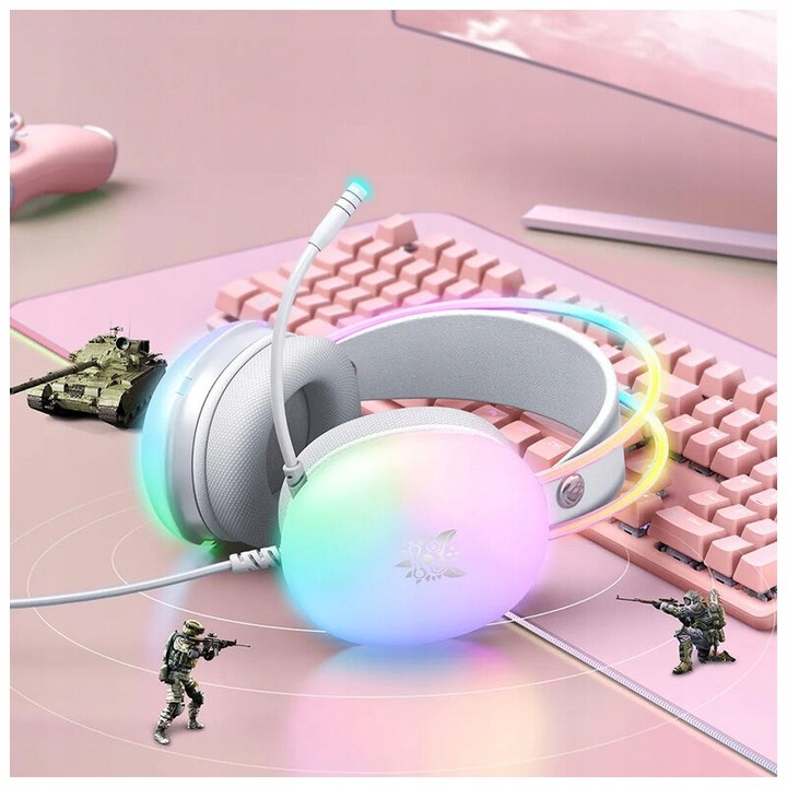 SŁUCHAWKI GAMINGOWE NAUSZNE Z MIKROFONEM RGB PRZEWODOWE ONIKUMA X25 PC USB