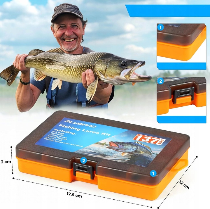 Skrzynka Wędkarska Zestaw Przynęt na Ryby Akcesoria Haczyk Spławik