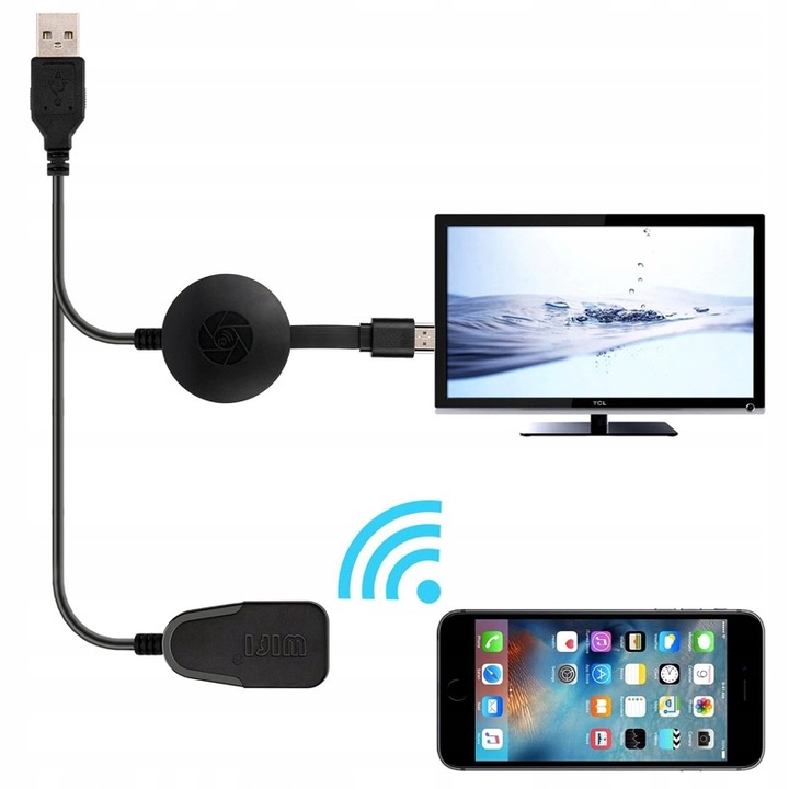 BEZPRZEWODOWY ADAPTER WIFI HDMI MIRRORSCREEN CHROMECAST 2W1