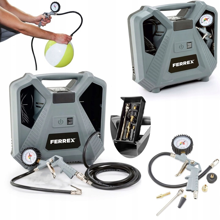 Przenośny KOMPRESOR BEZOLEJOWY 8 bar PISTOLET Z MANOMETREM ZESTAW