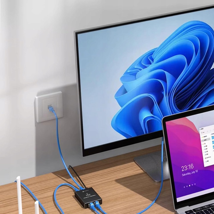 Adapter rozdzielacz mini Switch splitter LAN Ethernet RJ45 3xRJ45 1000M 1GB