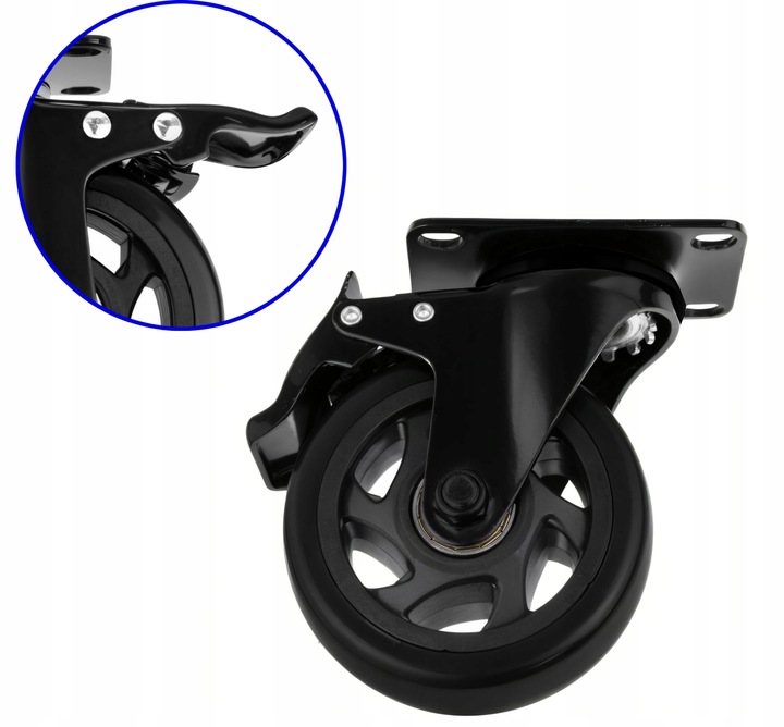 KÓŁKA OBROTOWE Z HAMULCEM 100 MM ZESTAW JEZDNY DO 500 KG DO MEBLI