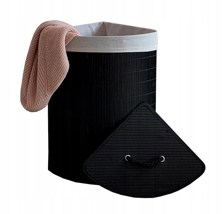 KOSZ BAMBUSOWY NA PRANIE BIELIZNĘ Z POKRYWĄ NAROŻNY POJEMNIK DUŻY 60L