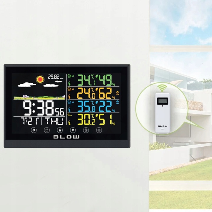 STACJA POGODY BEZPRZEWODOWA POGODOWA METEO TERMOMETR ZEGAR BUDZIK